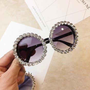 Gafas de sol de gran tamaño para mujer, diseño redondo y marco con diamantes