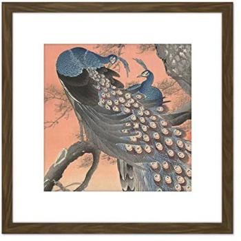 Tree-Branch Peacock Duo – Ohara Koson, 8x8 Wooden Framed Picture