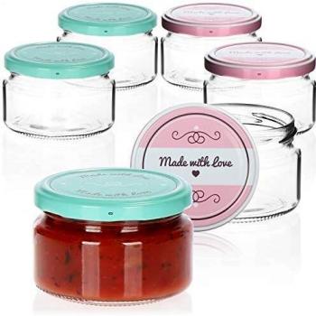 Bocaux en verre TO Ø 82 mm COM-FOUR® avec inscription Made with love, lot de 6