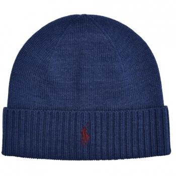 Polo Ralph Lauren Schurwoll-Mütze für Männer – Blau, ONESIZE, Logo-Detail