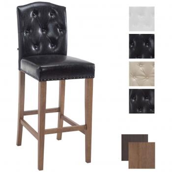 CLP Barhocker Louise, Kunstleder-Bezug, Holz-Gestell, Sitzhöhe 73 cm, Rückenlehne, Fußstütze, Kupfer Zierknöpfe, Bodenschoner, schwarz, antik-hell