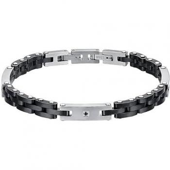 Bracciale Acciaio Ceramica Nera e Cristallo Nero