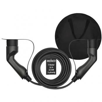Deltaco Elektroauto Ladekabel mit Tasche, Typ 2, 32A, 22kW, 7m