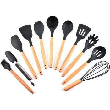 Juego de cocina de silicona y madera con 11 utensilios