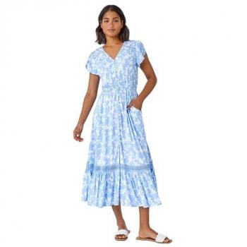 Azure Blossom Frilled Shirt Dress