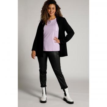 T-shirt donna viola Ulla Popken taglia 52/54 con stampa sul taschino, scollo a girocollo, mezze maniche in cotone