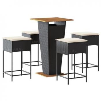 Set Bar Esterno 5 pz con Cuscini in Polyrattan Nero