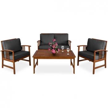 Salon de jardin Atlas 4 pièces en bois d'acacia gris avec coussins anthracite