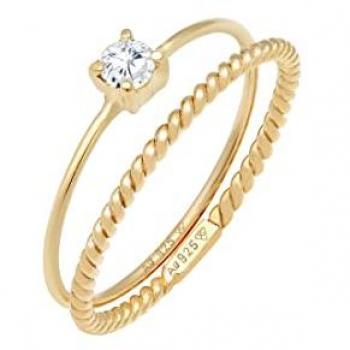 Elli 925‑Silber Zirkonia Twist Ring Set – 2er Damenring