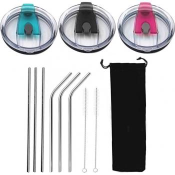 Couvercles 20oz/30oz : Pailles inox + Brosse + Pochette anti‑déversement