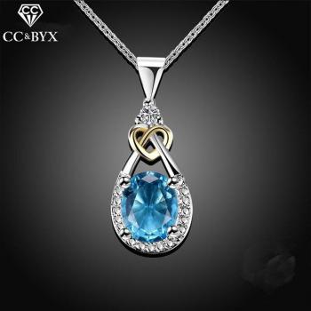 Collar de plata 925 con colgante de gota de agua y piedra CZ azul, joyería de compromiso para mujer