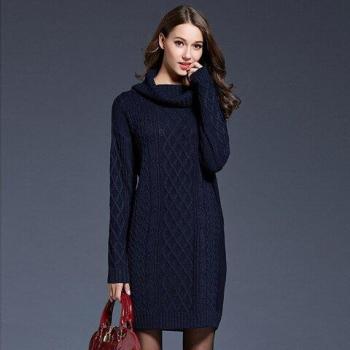 Vestido de Invierno de Cuello Alto para Mujer, Suéter de Manga Larga YD095