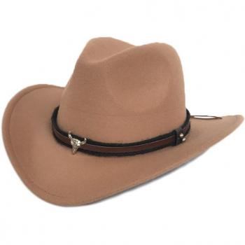 Men's Wide Brimmed Wool Felt Cowboy Hat with Chin Strap