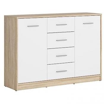 Buffet stratifié beige et blanc 2 portes 4 tiroirs