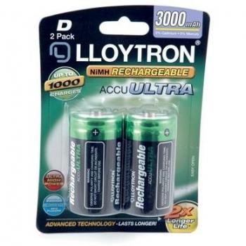 LLOYTRON D Size NiMH Rechargeable Batteries 3000mAh 2 Pack