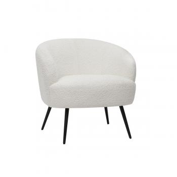 Poltrona design in tessuto effetto lana bouclé écru e metallo nero maggie