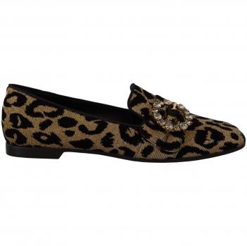 Dolce & Gabbana Gold Leopard Print Crystals Loafers