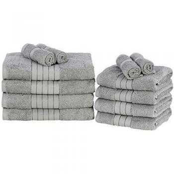 Unisex Luxury Cotton Towel Collection, 12 Pieces in Silver