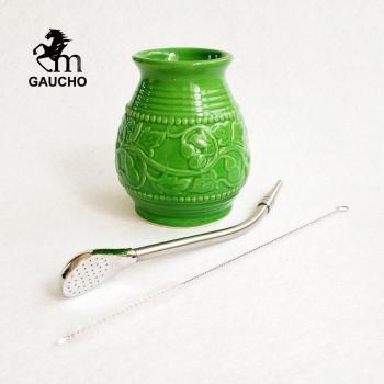 Gaucho Yerba Mate Tasse mit Edelstahl Strohhalm und Pinsel
