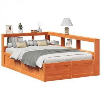 Letto Libreria senza materasso 135x190 cm marrone cera in pino Vidaxl