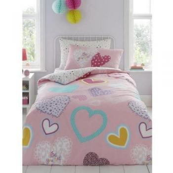 Hart Dekbedovertrek Set Eenpersoons Roze/Wit
