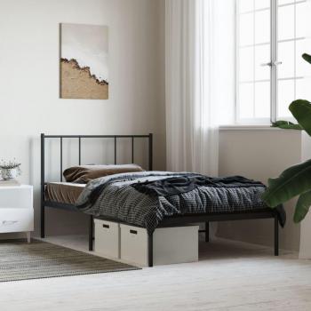 Black, vidaXL Metal Bed Frame without Mattress, including Headboard, Size: 107x203cm