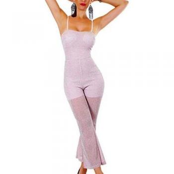 XS Glitzer-Maxi-Overall in transparentem Crop-Look