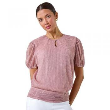 Shimmer Plisse Stretch Blouson Top for Women