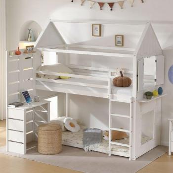 Maison en Bois Pin & MDF, Sans Matelas, Lit Superposé 90x200 cm – Hauss Spole