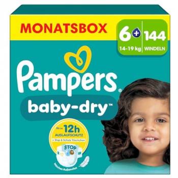 Pampers Baby-Dry Windeln, Größe 6+, 14-19 kg, Großpackung (144 Windeln)