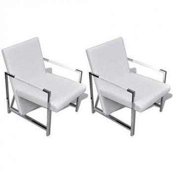 Sillones 2 unidades estructura cromada cuero sintético Blanco