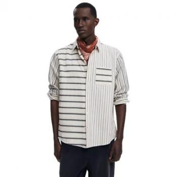 Camisa Casual Jack a Rayas Blancas, Algodón, Tamaño L