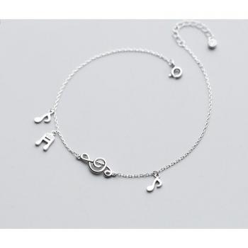 Sterling Silver Music Note Ankle Bracelet for Women
