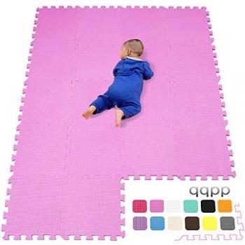 Tapis de Sol Fermé avec 18 Dalles Puzzle Mousse Eva Idéal pour Jeux Enfants, Rose QQC-Cb18N