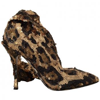 Dolce & Gabbana Gold Leopard Sequins Heeled Boots, EU39.5/US9, Female, Brown