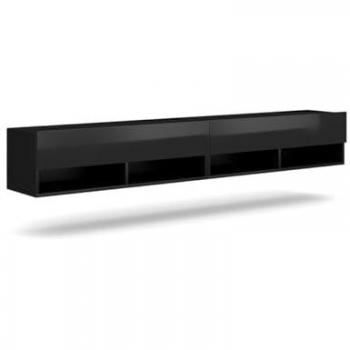 Meuble TV mural noir 200 cm avec 2 portes