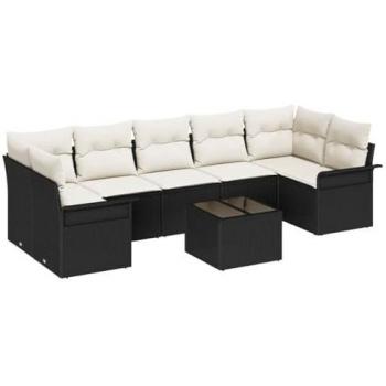 Mobilier de Jardin 8 Pièces en Rattan Plastique Noir