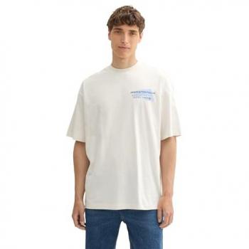 TOM TAILOR DENIM Oversized T-Shirt für Herren mit Print, weiß, Gr. XS