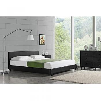 Lit Queen Size Rembourré Moderne Robuste Sommier à Lattes Solide Housse Similicuir Design Élégant 180 x 200 cm Tau