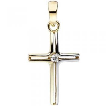 JOBO Kreuzanhänger schmal 375 Gold Gelbgold bicolor 1 Zirkonia