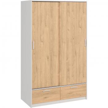2-Door Wardrobe with Drawers in White and Jackson Hickory Oak