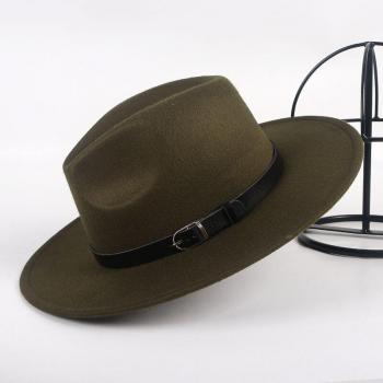 Sombrero ancho de lana con correa retro