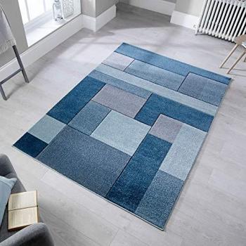 Tapis Design Salon Jeans Bleu 120x170 – Courtes mèches cubistes