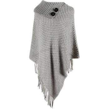 Half Open Collar Knitted Cape for Women