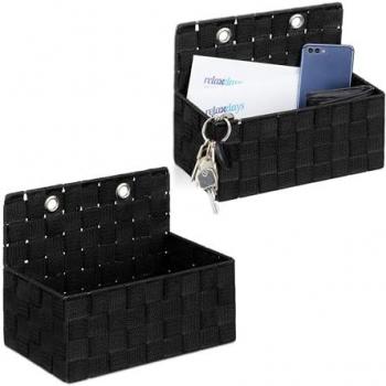 Bathroom & Hallway Wall Basket Set – Two 20x25cm Wicker Look Organizers (Black)