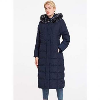 Polydeer Duvet Parka Long à Capuche 2XL, Femme, Marine, Épais