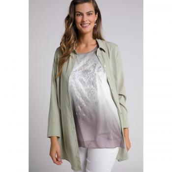 Maglia a doppio strato con scollo a girocollo e mezze maniche, Donna, Grigio, Taglia: 56/58, Poliestere/Viscosa