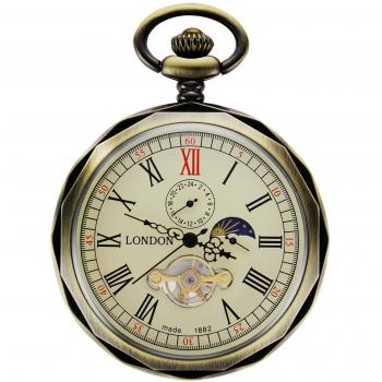 Open Face Bronze Pocket Watch – 24‑Hr Display