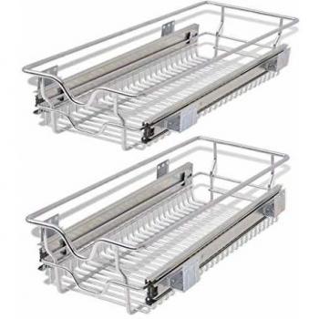 Cestino a rete scorrevole per cucina con supporto stoviglie 2 pezzi 300mm Vidaxl