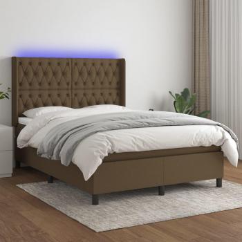 Sommier tapissier avec matelas et LED Marron foncé 140x190 cm